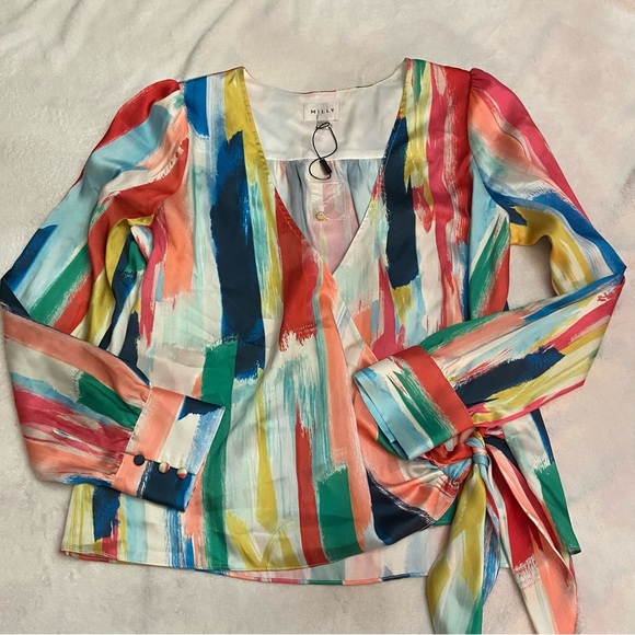 New! Milly Watercolor Brushstroke colorful Top In Multi 28136 - Picture 3 of 13